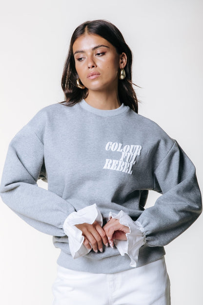 Poplin Cuff Sweat | Light grey melange