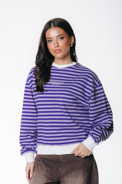Gestreepte Sweater met Verlaagde Schouder – Lila