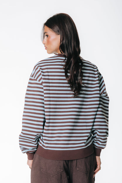 Gestreepte Sweater met Verlaagde Schouder – Bruin