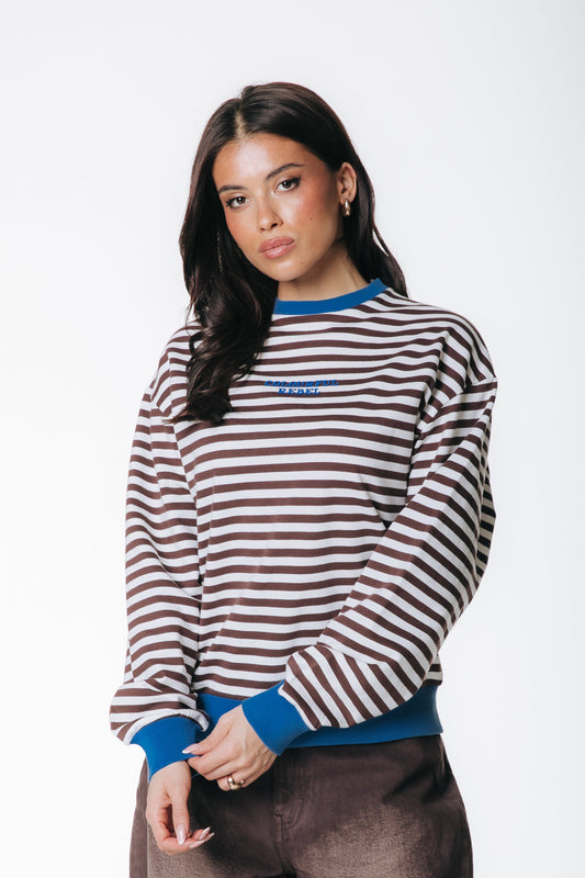 Gestreepte Sweater met Verlaagde Schouder – Kobaltblauw