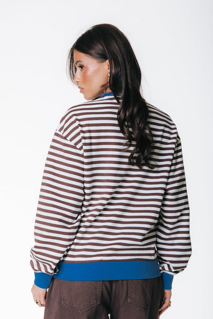 Gestreepte Sweater met Verlaagde Schouder – Kobaltblauw