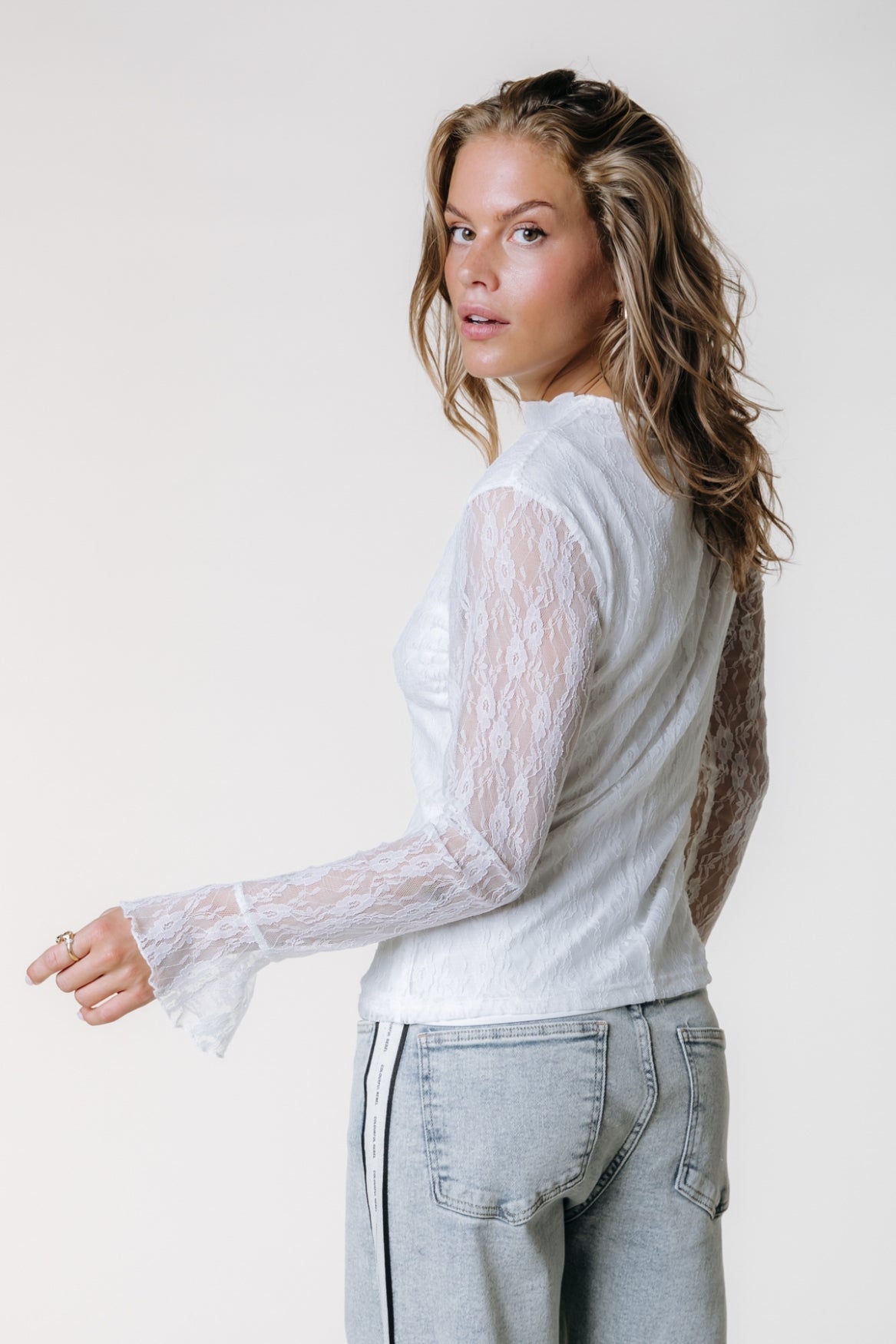 Nena Lace High Neck Top | Off white