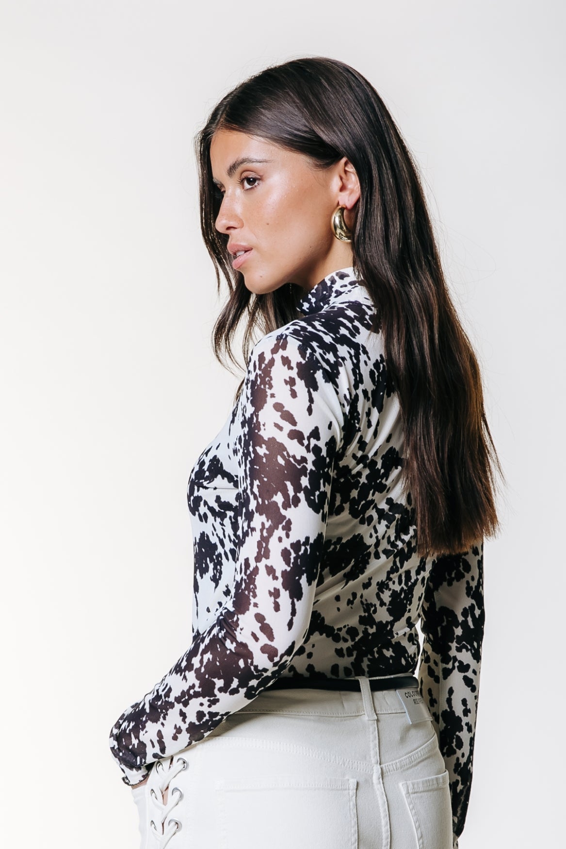 Neyo Cow Mesh Top | Beige