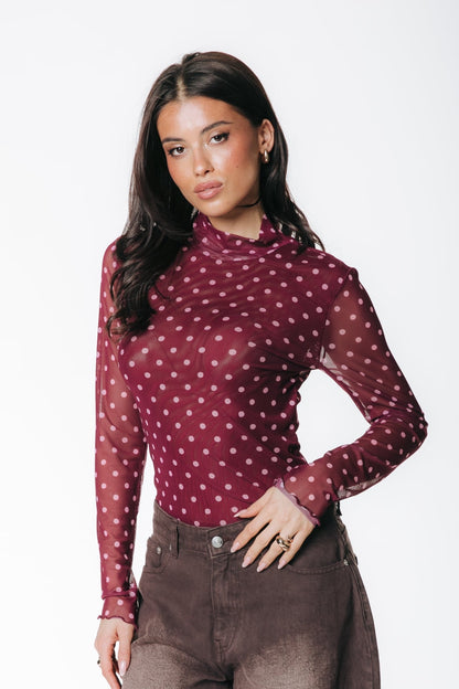Neyo Dots Mesh Turtleneck Top | Red