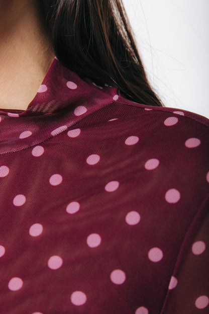 Neyo Dots Mesh Turtleneck Top | Red