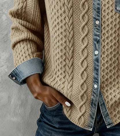 Ambra | Gebreide Patchwork Top met Denim Details