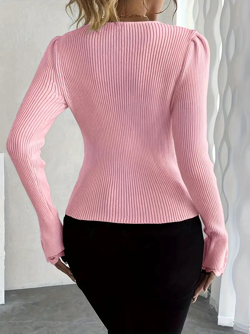 Bianca™ | Maglia Leggera a Coste con Pizzo Elegante