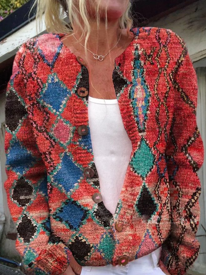 Florentina – Elegant Gebreid Damesvest met Bloemenprint