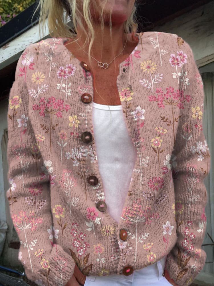 Florentina – Elegant Gebreid Damesvest met Bloemenprint