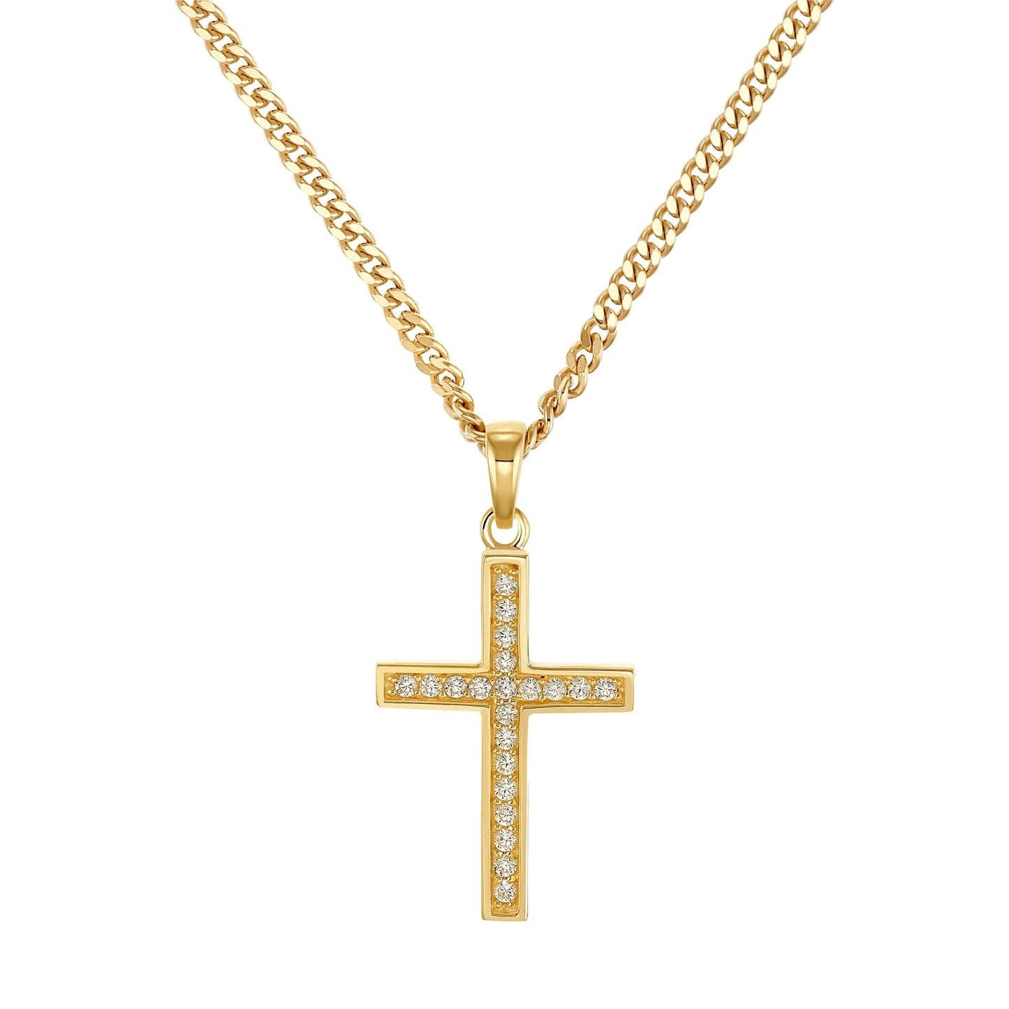 KRUIS KETTING ICED OUT 925 ZILVER 18 KARAAT VERGULD