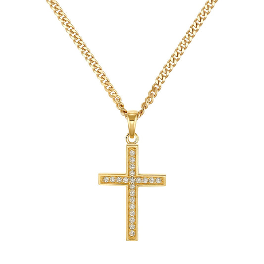 KRUIS KETTING ICED OUT 925 ZILVER 18 KARAAT VERGULD