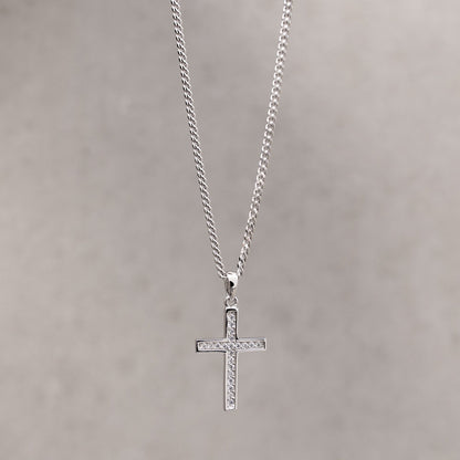 KRUIS KETTING ICED OUT 925 ZILVER GERHODINEERD