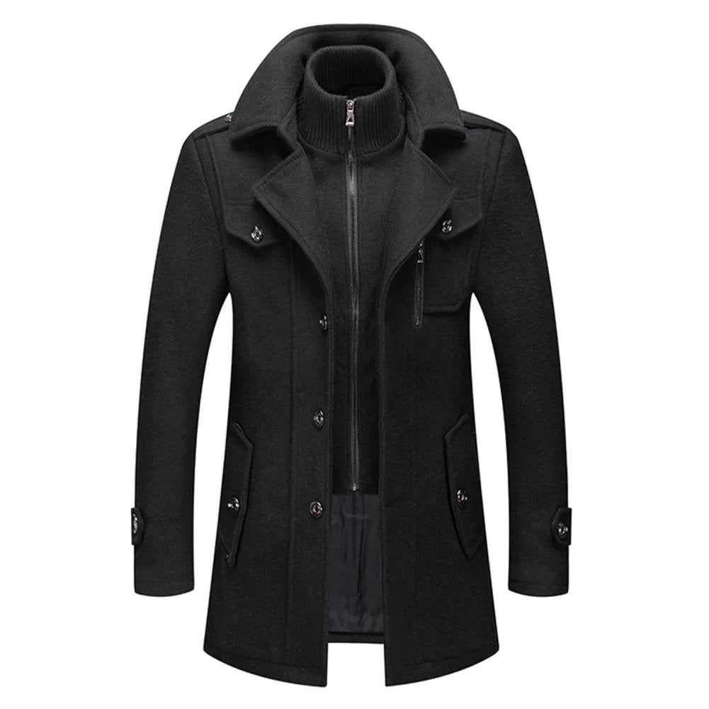 Elegante Wollen Jas met Hoge Kraag