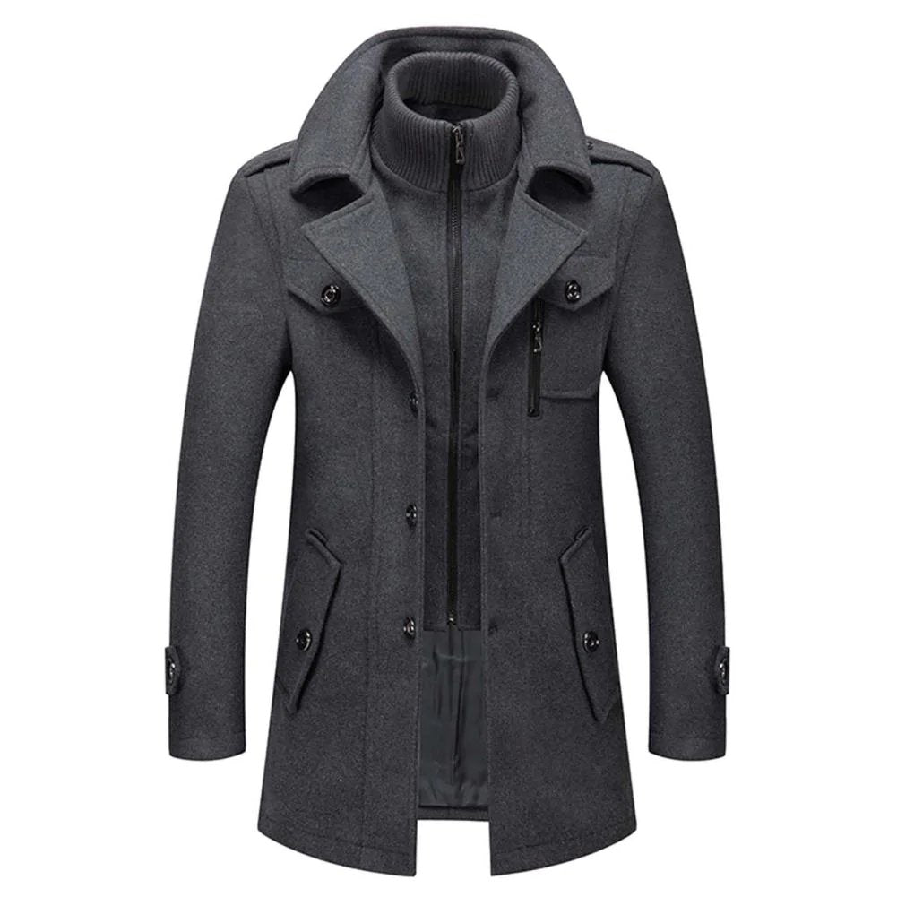 Elegante Wollen Jas met Hoge Kraag