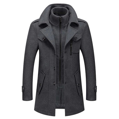 Elegante Wollen Jas met Hoge Kraag